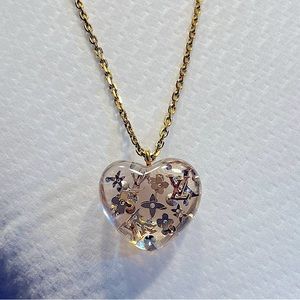 Louis Vuitton clear resin inclusion heart pendant necklace